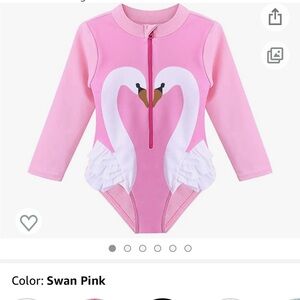 Pink Swan Long Sleeve Swimsuit Rashguard Size 2T 2 Toddler Girls